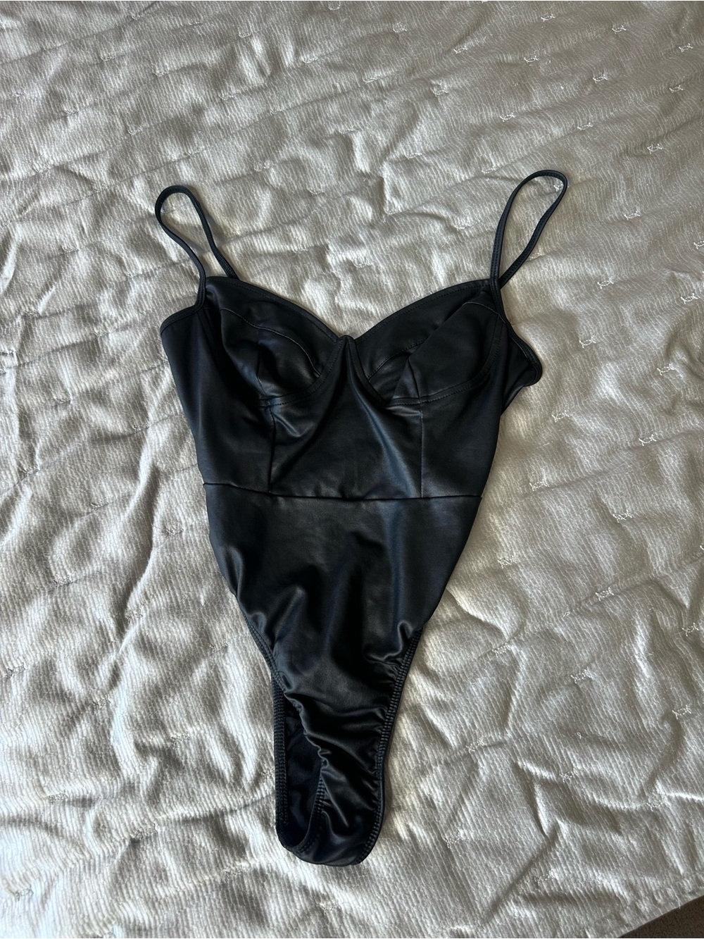 Roma Black Faux Leather Bodysuit